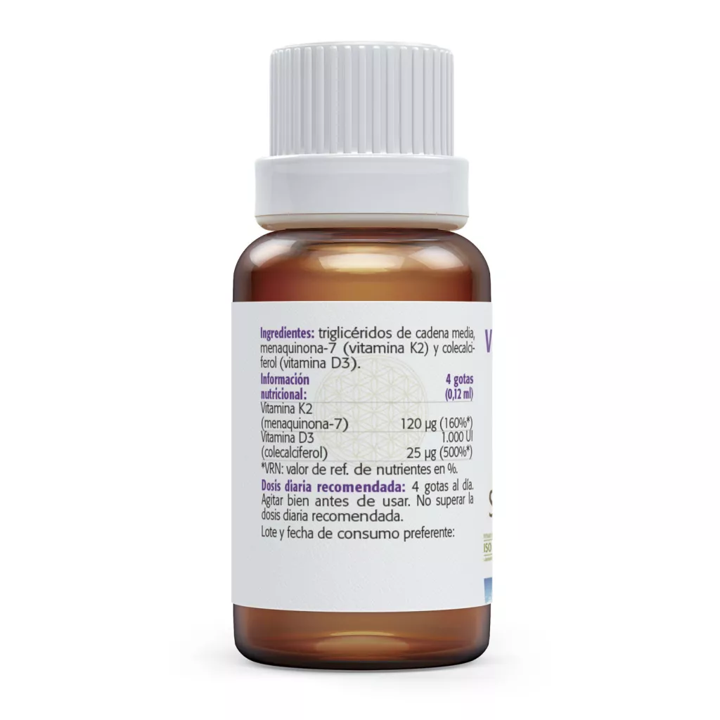Envase de Vitamina K2 más D3 120 μg K2 y 1.000 UI D3 Sura Vitasan