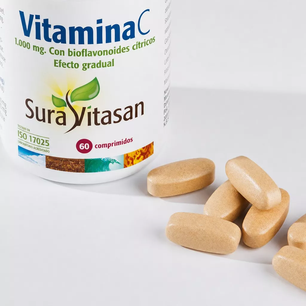 Envase de Vitamina C 1000 mg con bioflavonoides Sura Vitasan