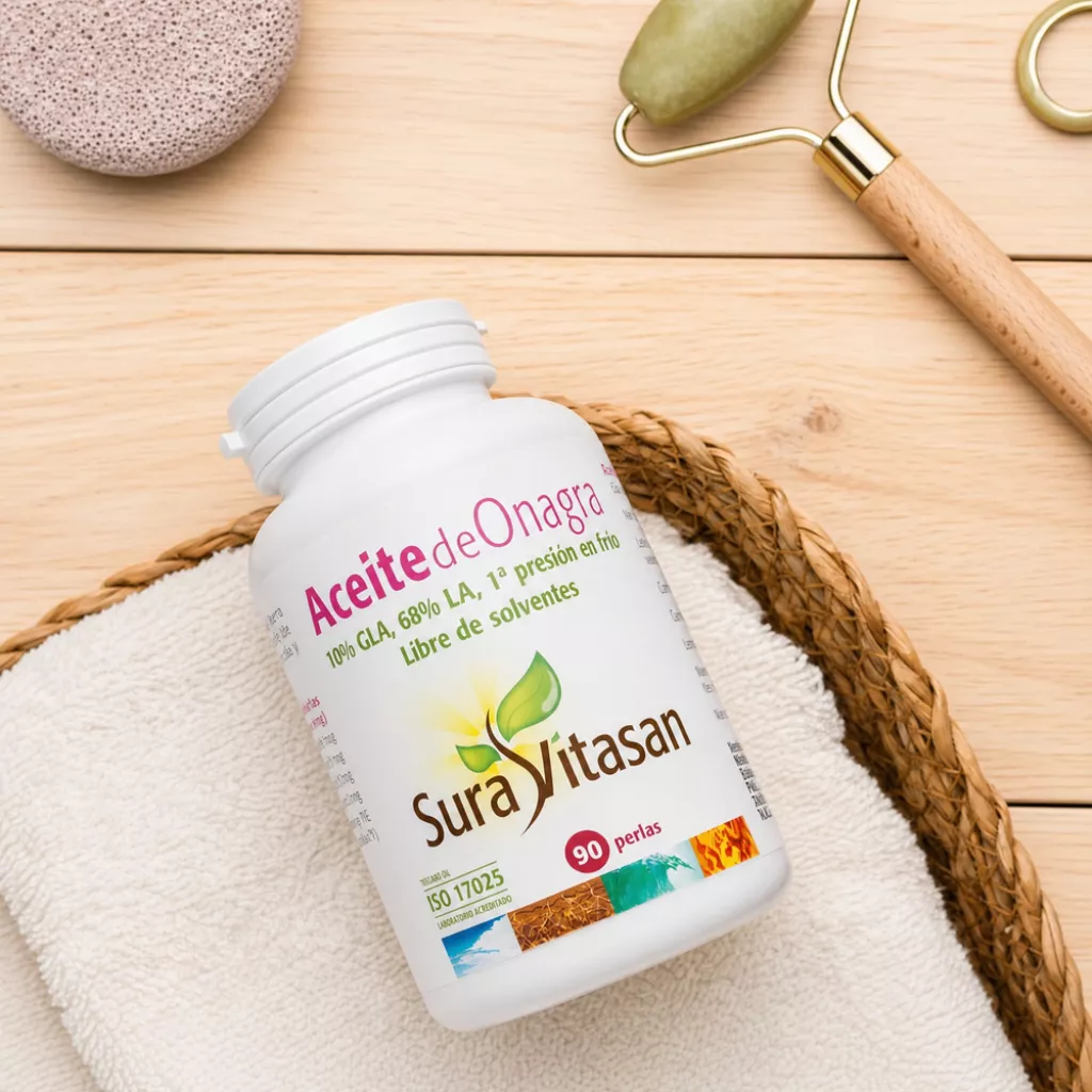 Envase de aceite de onagra 500 mg con GLA y LA de Sura Vitasan