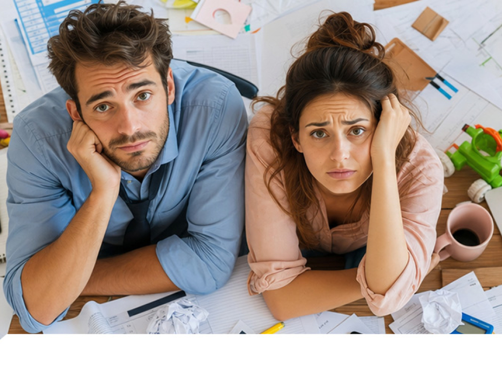 Mujer hombre con síndrome postvacacional