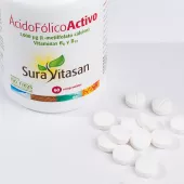 Envase de ácido fólico activo 1000 μg con vitaminas B6 y B12 Sura Vitasan