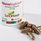 Envase de Hierro Bisglicinato 35 mg con vitaminas del gupo B, vitamina C y cobre Sura Vitasan