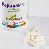 Envase de Papaya Max papaína 600000 FCC-PU y papaya Sura Vitasan