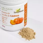 Proteína de Semilla de Calabaza con un 67% de proteína vegetal, alternativa para veganos, vegetarianos y aquellos que buscan limitar su consumo de carne. Conservación de la masa muscular.